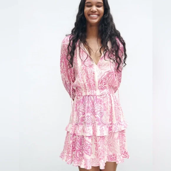 Zara Pink Floral Zara Floral Print Dress With Ruffle Zara Pink Ruffle Floral  Gem